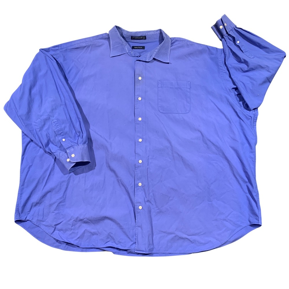 Nautica Mens Classic Fit Long Sleeve Button Up Dress Shirt Blue Size 22 36 37